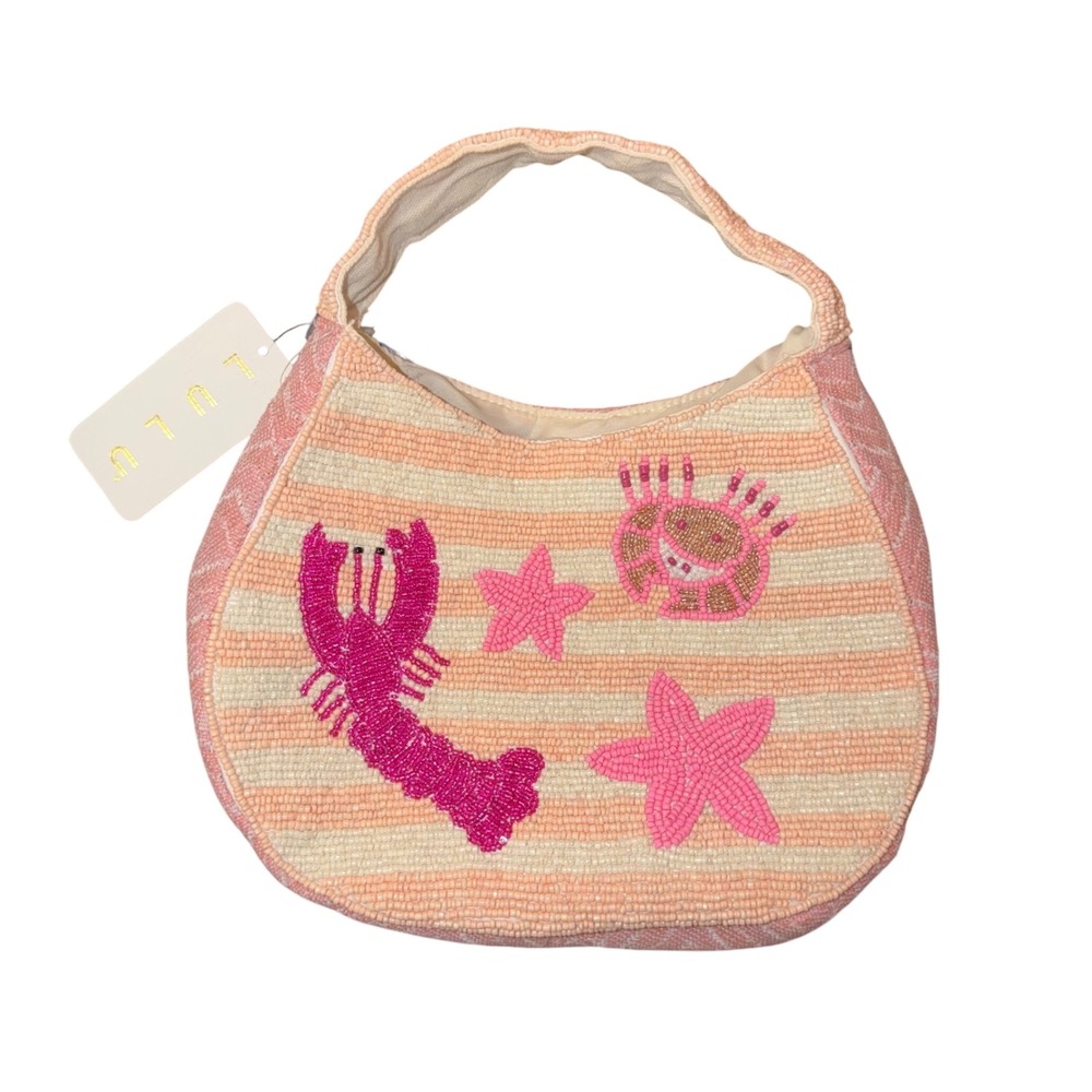 Lulu Beaded Hobo Bag Womens Small Pink NWT Lobster Crab Starfish Coastal Boho